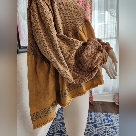 POL Waffle-Knit Contrast High-Low Hooded Oversized Crop Size Medium NWOT - Picture 6 of 7